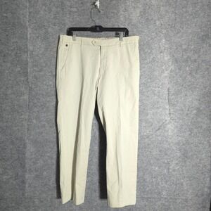 Meyer Bonn Men 37x27 Cream Khaki Chino Trousers Germany Flat Front Pants 106